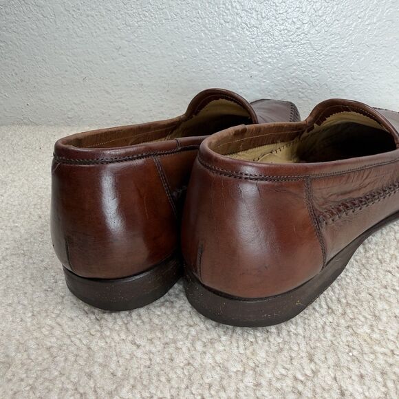 Santoni Loafers Brown Leather Dress Shoe Size 9 Slip On Moc Toe Whipstitch Italy - Picture 8 of 15